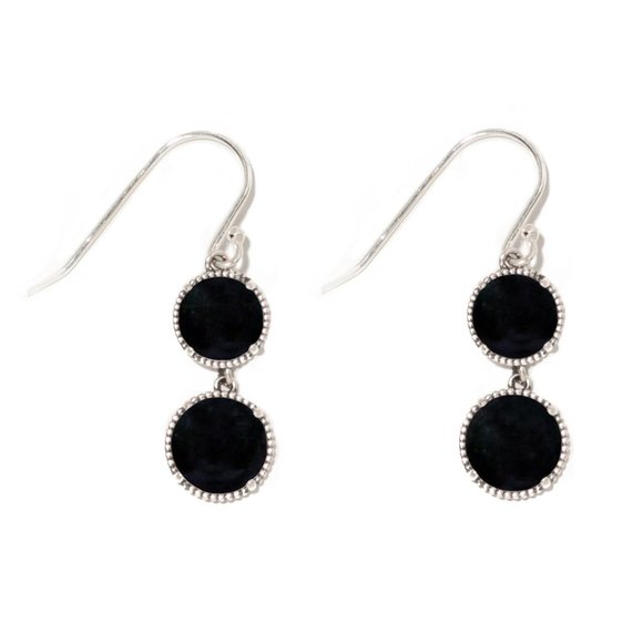 Recycled Antique Black Depression Glass Sterling Silver Double Take Earrings - Picture 1 of 5